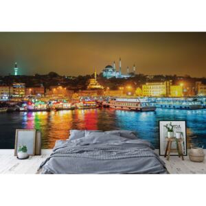 Fototapet - Istanbul Turkey River Reflections At Night Vliesová tapeta - 250x104 cm
