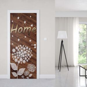 GLIX Tapet netesute pe usă - Modern Flowers And Wood Planks "Sweet Home"