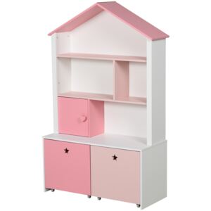 HOMCOM Raft Biblioteca Organizator Dulap cu Compartimente pentru copii roz