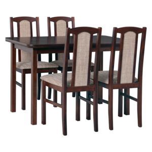 Set masa living Max5 O cu 4 scaune Boss7 O2, nuc, extensibila 120/150 cm, lemn masiv/stofa/pal