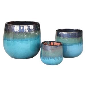 Set 3 suporturi pentru plante din ceramica Nikka albastre