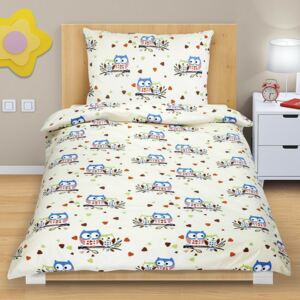 Lenjerie de pat din bumbac Bufnițe colorate, 140 x 200, 70 x 90 cm