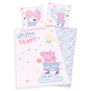 Lenjerie de pat copii, din bumbac, Peppa Pig Shinelike the stars, 140 x 200 cm, 70 x 90 cm