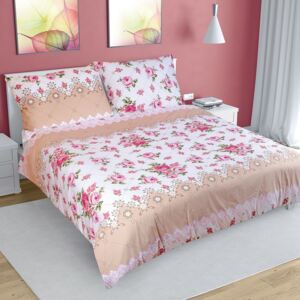 Lenjerie de pat, bumbac, Trandafir roz, 200 x 200 cm, 2 buc. 70 x 90 cm