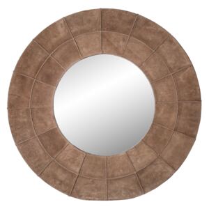 Oglindă rotunda cu rama din piele bej Brenn 75 cm