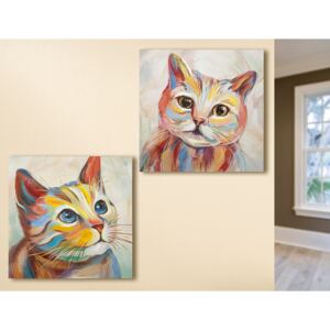Set 2 tablouri Cats, panza, multicolor, 60x60x2.8 cm