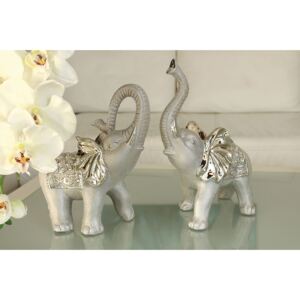 Set 2 figurine elefant Grace, ceramica, gri argintiu, 18x19x9.5 cm