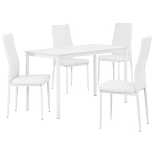 Masa bucatarie/salon design elegant (120x60cm) - cu 4 scaune elegante imitatie piele (alb)