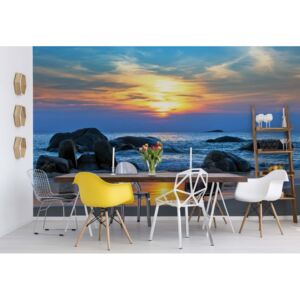 Fototapet - Beach Rocks Sea Sunset Vliesová tapeta - 368x254 cm