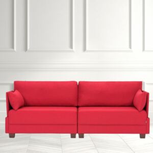 Canapea cu 3 locuri MUYO, Rosu , 210x90x98 cm cm, Stil modern, Textil/Lemn, Living/Birou/Sala de asteptare