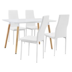 [en.casa]® Masa design de bucatarie/salon - cu 4 scaune imitatie de piele - alb