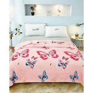 Patura de pat cocolino 230x200, roz cu fluturi