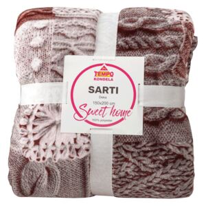 Pătură blăniţă faţă-verso, albă, model patchwork, 150x200, SARTI