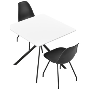 [en.casa]® Set HTAT-9204 masa cu 2 scaune, masa:78 x 78 x 75 cm, scaun: 83 x 46 x 52 cm,MDF/metal/plastic, alb/negru lacuit