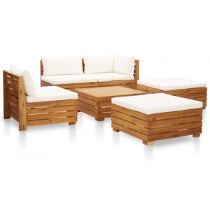 Set mobilier gradina cu perne 6 piese alb crem lemn acacia
