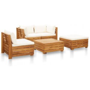 Set mobilier gradina cu perne 5 piese alb crem lemn acacia