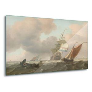 GLIX Tablou pe sticlă - Rough Sea With Ships, Ludolf Bakhuysen 100x75 cm