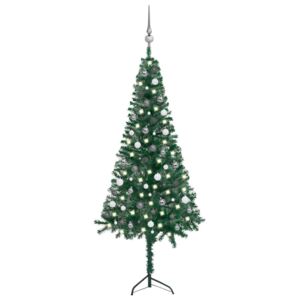 Set pom Crăciun artificial de colț LED&globuri verde 210 cm PVC
