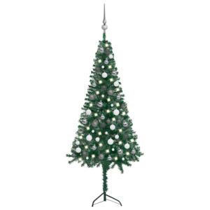 Set brad Crăciun artificial cu LED-uri&globuri verde 150cm PVC
