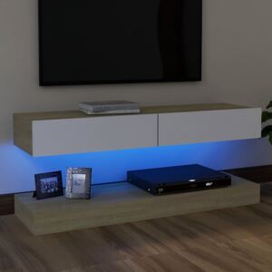 Comodă TV cu lumini LED, alb și stejar Sonoma, 120x35 cm