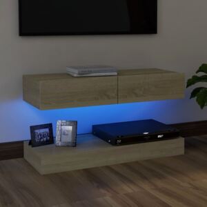 Comodă TV cu lumini LED, stejar Sonoma, 90x35 cm