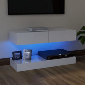 Comodă TV cu lumini LED, alb extralucios, 90x35 cm