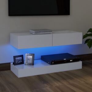 Comodă TV cu lumini LED, alb, 90x35 cm