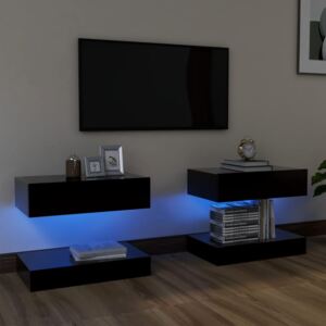 Comode TV cu lumini LED, 2 buc., negru, 60x35 cm