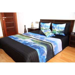 Cuvertură de pat albastru-negru cu model de munte Lăţime: 220 cm | Lungime: 240 cm