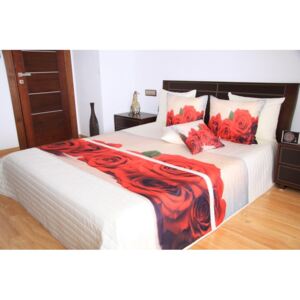 Cuvertură de pat roșu-crem cu model trandafiri roșii Lăţime: 220 cm | Lungime: 240 cm