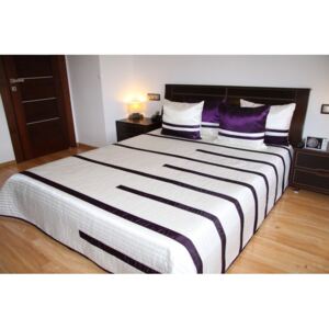 Cuvertură de pat de lux culoarea bej, cu dungi mov Lăţime: 240 cm | Lungime: 260 cm
