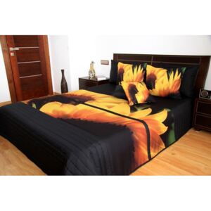 Cuvertură de pat galben-negru cu un model 3D de floarea-soarelui Lăţime: 220 cm | Lungime: 240 cm