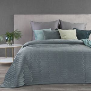 Cuvertură de pat din catifea gri-verde cu efect de matlasare Lăţime: 170 cm | Lungime: 210 cm