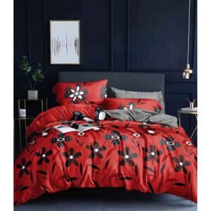 Lenjerie de pat dublă roșie cu imprimeu floral 3 părți: 1buc 160 cmx200 + 2buc 70 cmx80