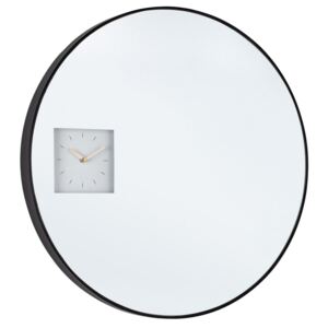 Oglinda de perete cu ceas incorpoat rama neagra Glace 60 cm x 4.5 cm