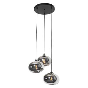 Lampă suspendată Art Deco neagră cu 3 lumini și sticlă fum - Busa