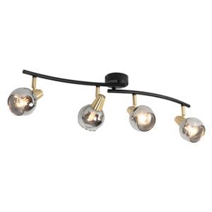 Plafoniera Art Deco aurie cu sticla fumurie cu 4 lumini - Vidro