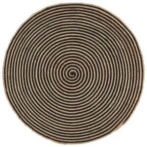 Covor manual cu imprimeu spirală, negru, 90 cm, iută