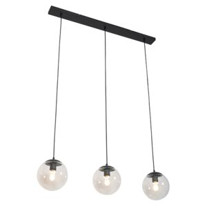 Lampă suspendată Art Deco neagră cu sticlă transparentă cu 3 lumini - Pallon Mezzi