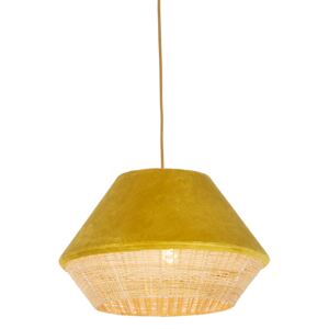 Lampă suspendată de țară catifea galbenă cu trestie 45 cm - Frills Can