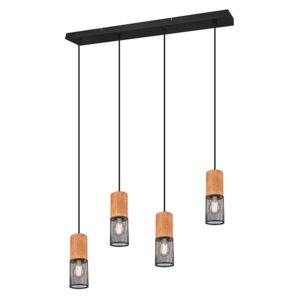Lampă suspendată industrială neagră cu lemn cu 4 lumini - Manon