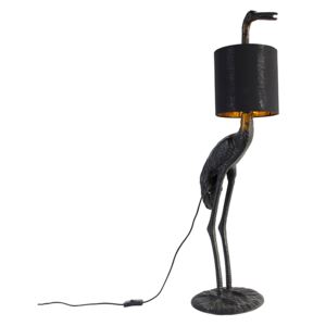 Lampă de podea vintage neagră cu umbră de țesătură neagră - Crane bird To