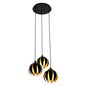 Lampă suspendată design negru cu 3 lumini aurii - Melone