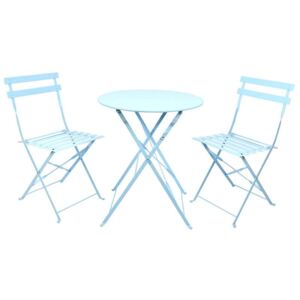 Set masa si 2 scaune pliabile pentru gradina, din metal, Shades Albastru, Ø60xH70 cm