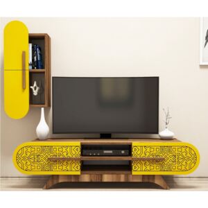 Set comoda TV si etajera din PAL melaminat Attica II Yellow/Maro