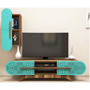 Set comoda TV si etajera din PAL melaminat Attica II Turquoise/Maro