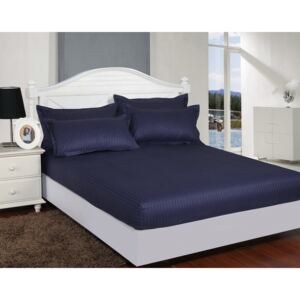 Set husa de pat din damasc+ 2 fete de perna pentru saltea de 160x200cm bleumarin, HDAM18
