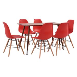 Set mobilier de bucătărie, 7 piese, roșu, plastic