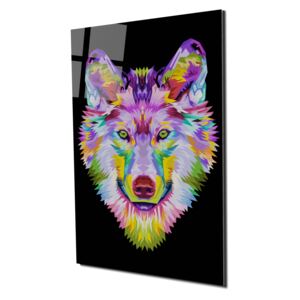 Tablou din sticla acrilica - colorful wolf head