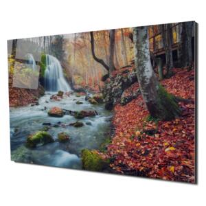 Tablou din sticla acrilica - autumn forest waterfall